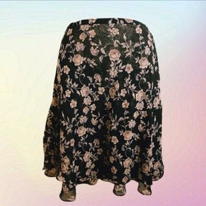 Express Black and Cream Floral A-Line Skirt
